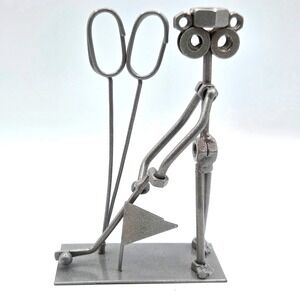 Metal Nuts and Bolts Art Sculpture Golfer Putting on the Green
